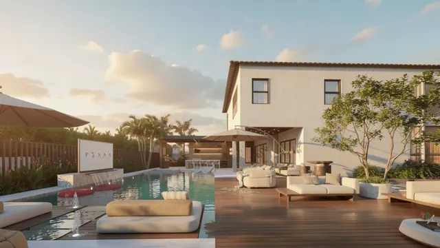Render of the Arrivabene backyard, view 03 (pool and deck)