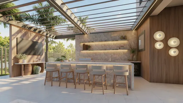 Render of the Arrivabene backyard, view 10 (bar island)