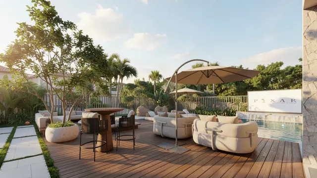Render of the Arrivabene backyard, view 16 (garden lounge)